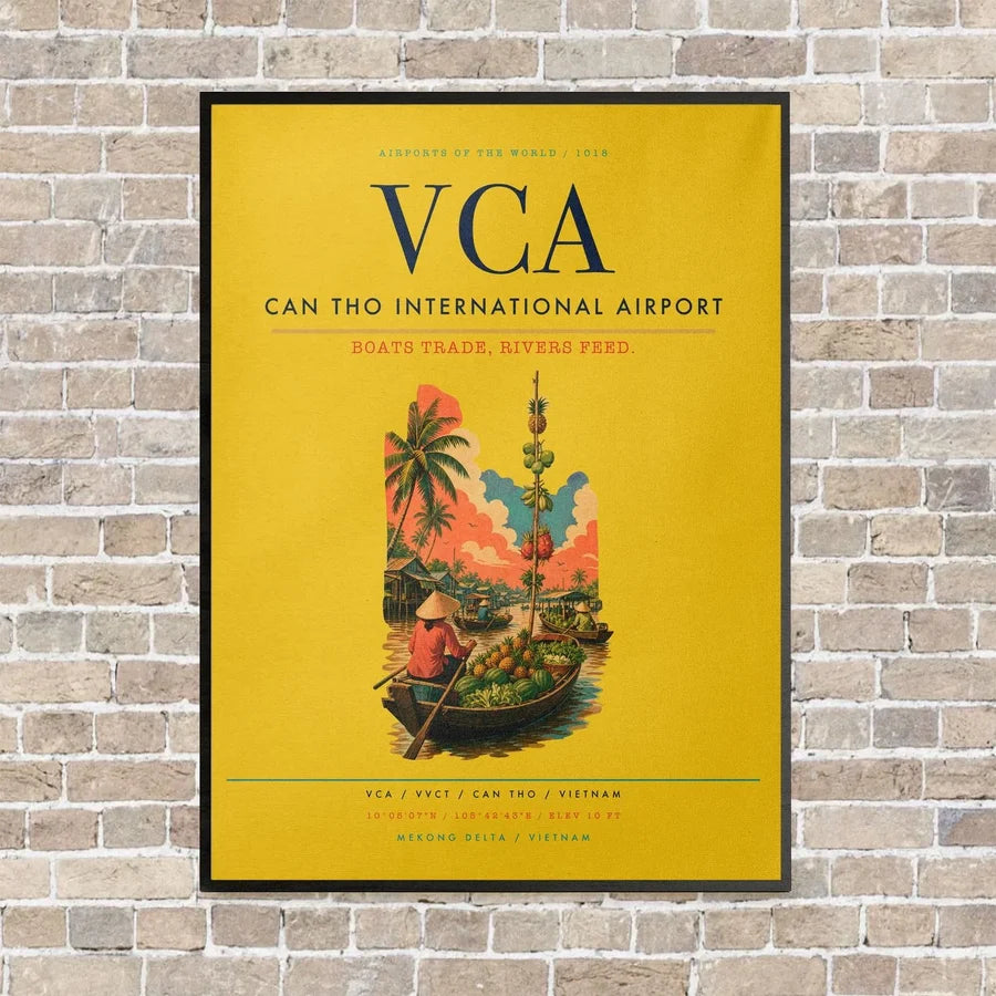 Can Tho International Airport VCA vertical canvas print - framed - yellow background
