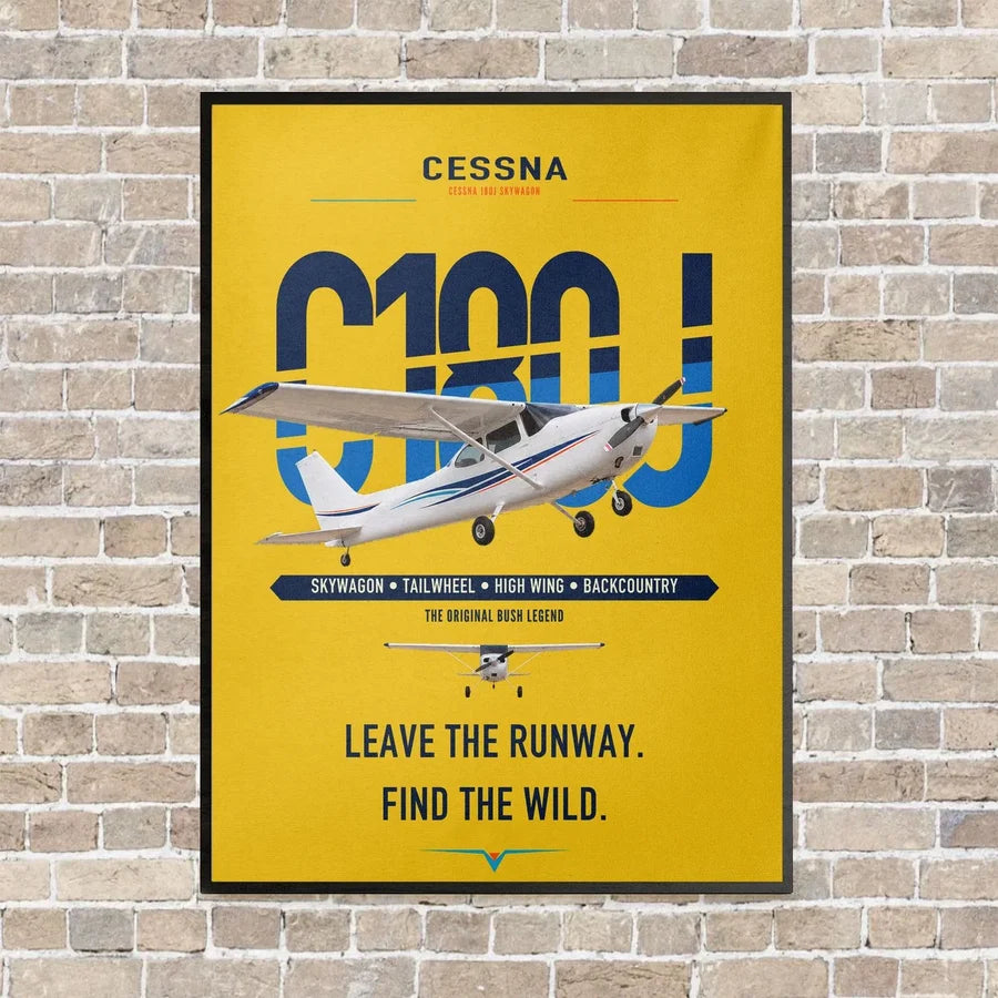 Cessna 180J Skywagon vertical canvas print - framed - yellow background
