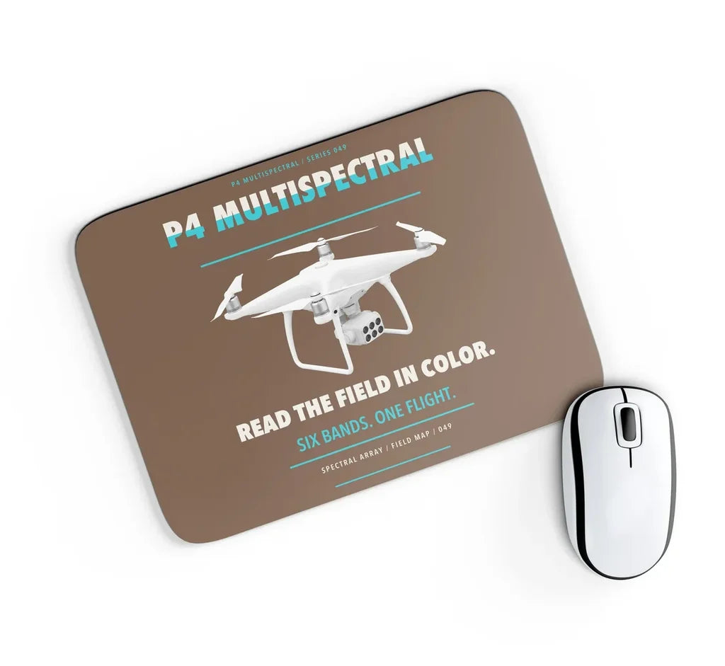 DJI P4 Multispectral design on brown rectangle mouse pad