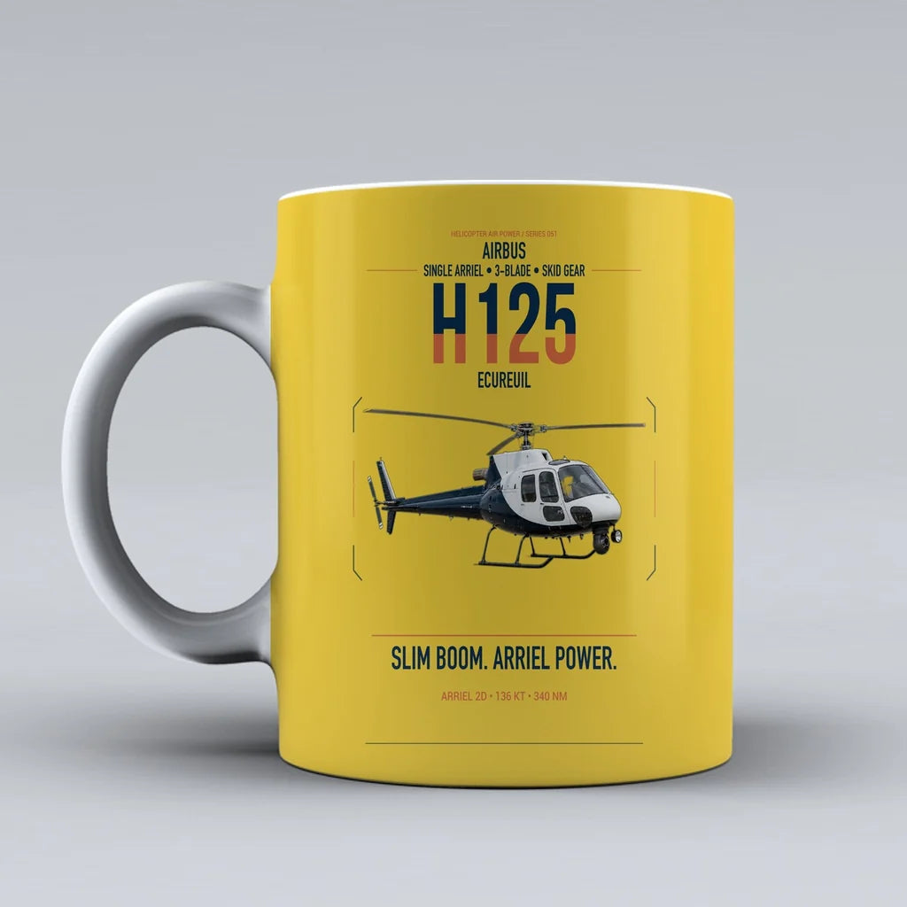 Airbus H125 design on yellow ceramic mug, double-side print