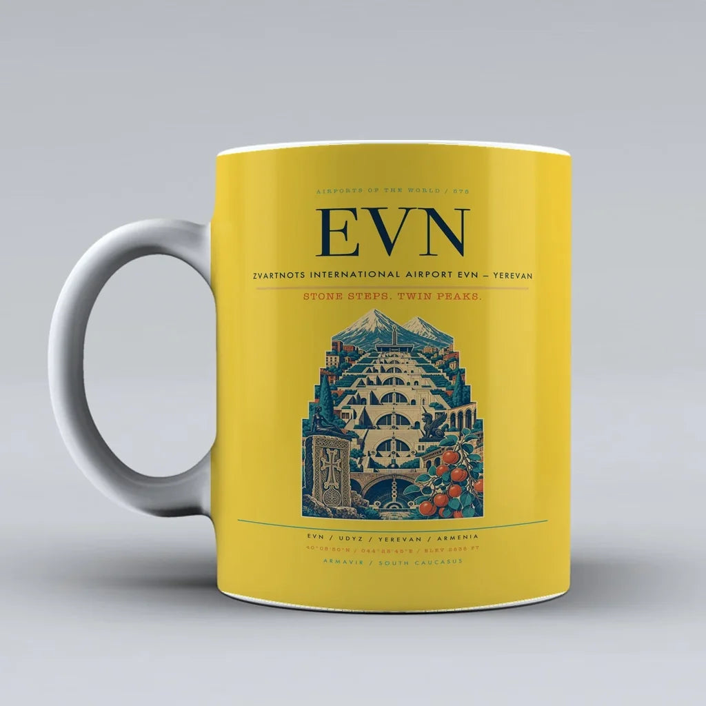 International Airport EVN — Yerevan Mug design on yellow zvartnots