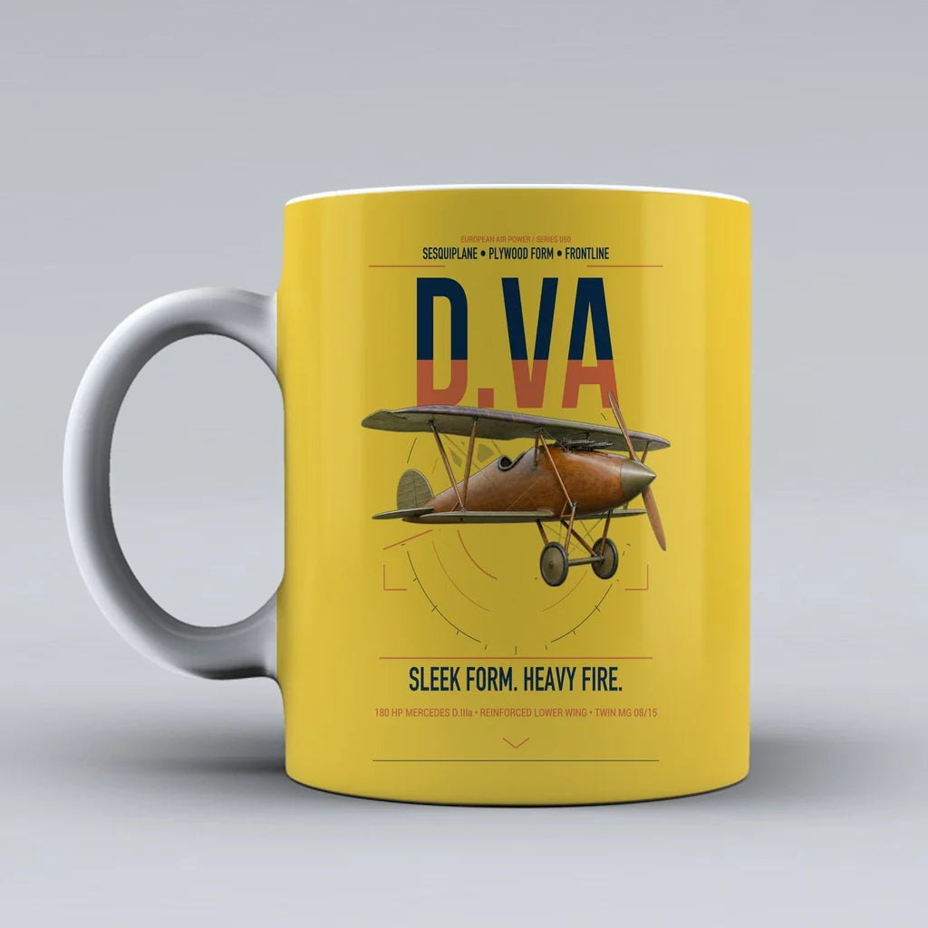 Albatros D.Va design on yellow ceramic mug, double-side print