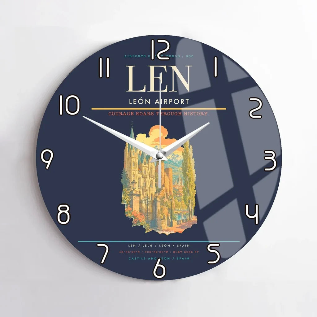León Airport (LEN) design on navy blue no frame wall clock