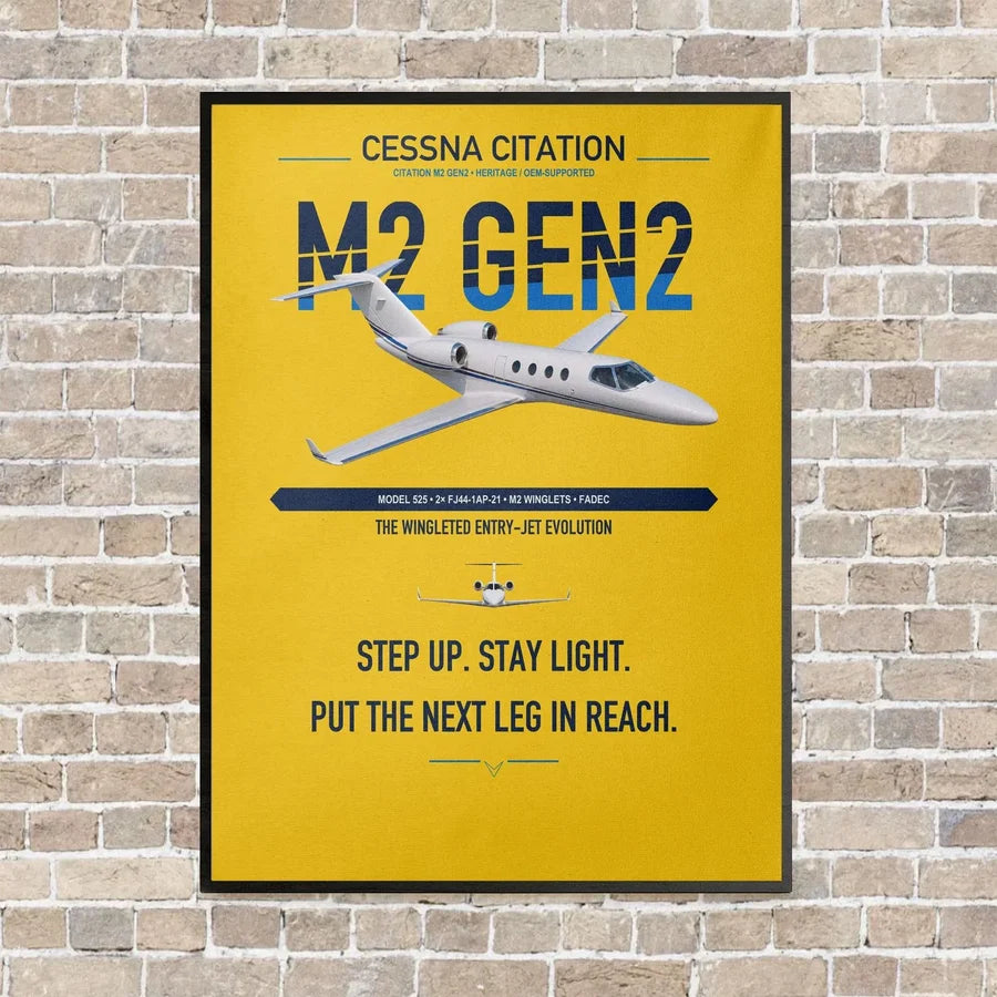Cessna Citation M2 Gen2 vertical canvas print - framed - yellow background