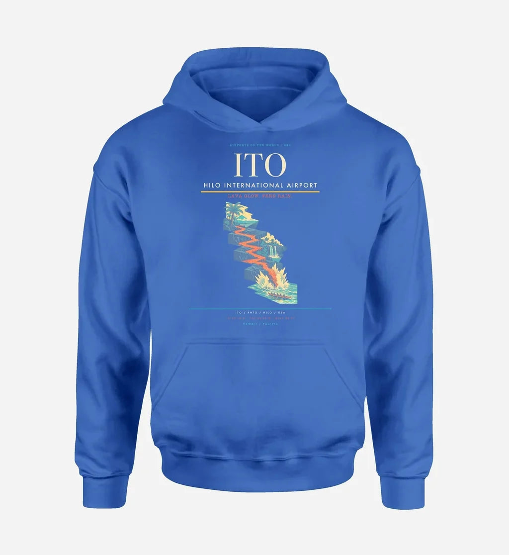 Hilo International Airport (ITO) design on blue hoodie single-side print