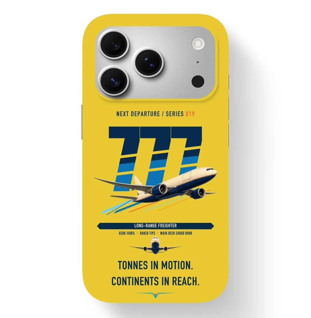 Boeing 777F design on yellow magsafe iphone case