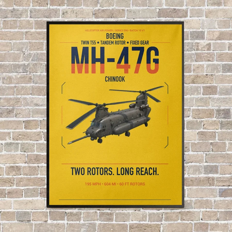 Boeing MH-47G Chinook vertical canvas print - framed - yellow background