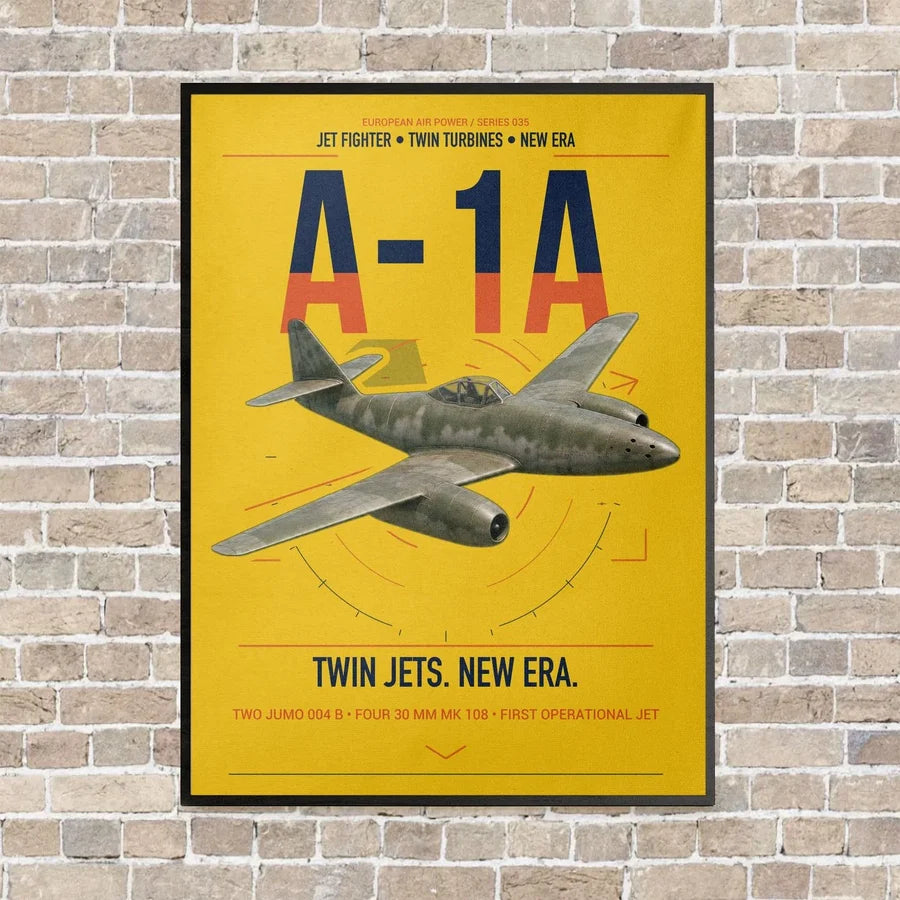Messerschmitt Me 262A-1a vertical canvas print - framed - yellow background