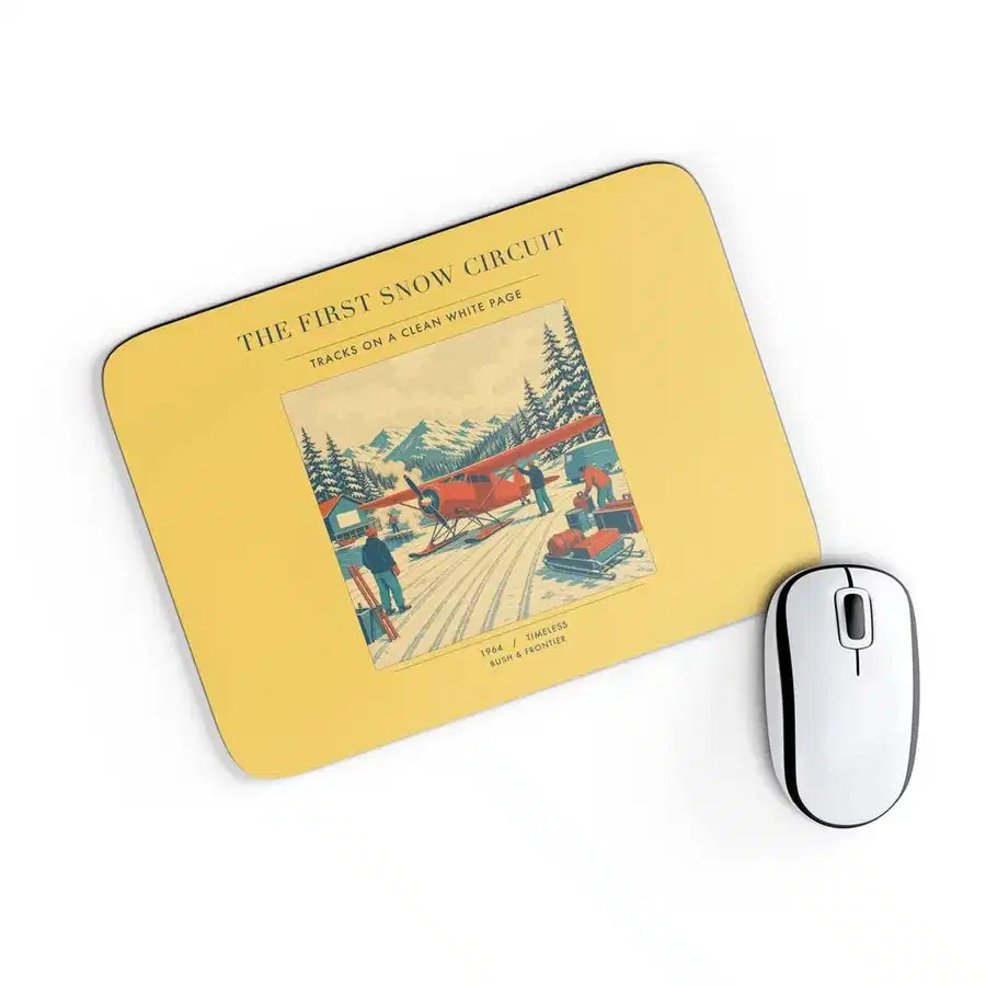 VINTAGE G4480 - The First Snow Circuit - Designed Mouse Pads design on yellow rectangle