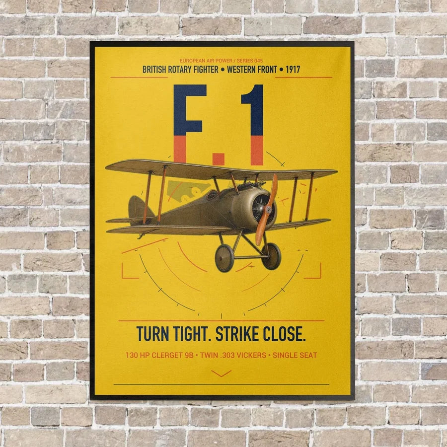 Sopwith Camel F.1 vertical canvas print - framed - yellow background