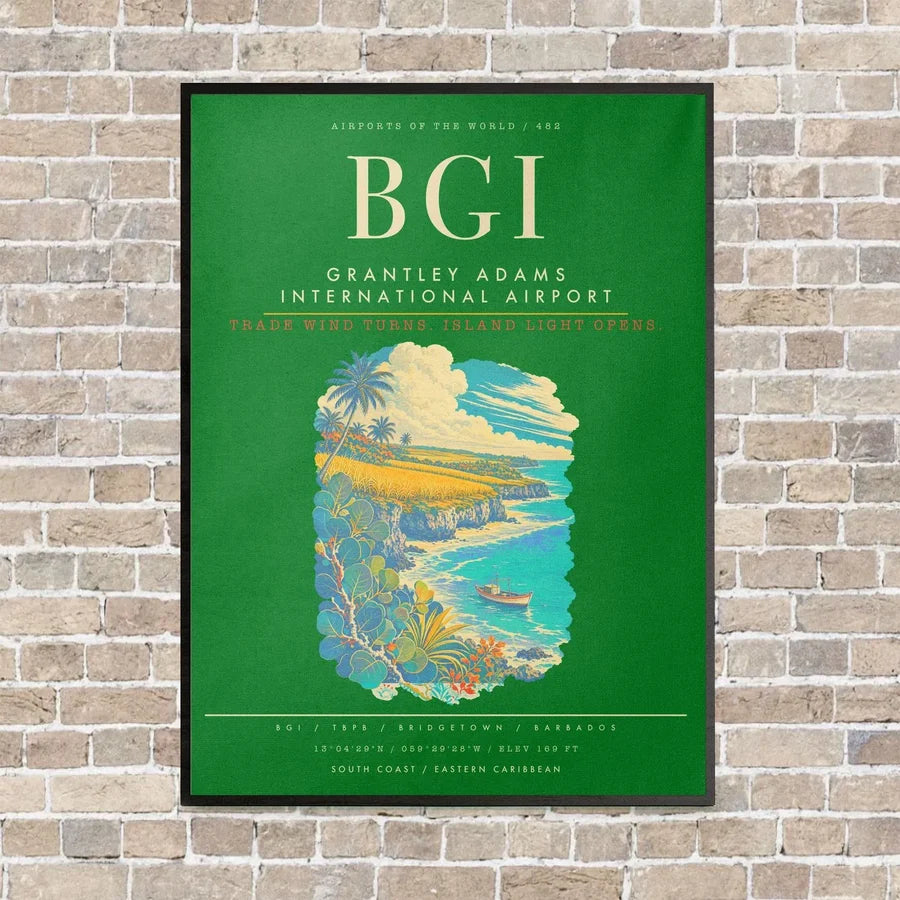 Grantley Adams International Airport BGI - Canvas Framed - Green