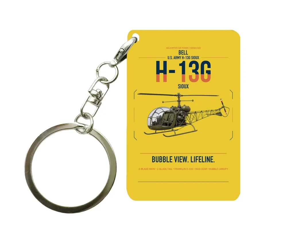 Bell H-13G Sioux design on yellow designed key chain, double-side print