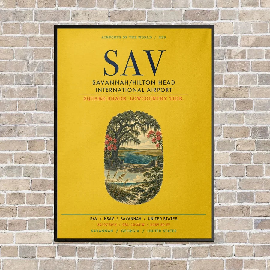 Savannah-Hilton Head International Airport SAV vertical canvas print - framed - yellow background