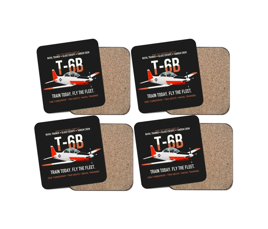 T-6B Texan II Naval Aviator Training design on black 4 pieces set coaster