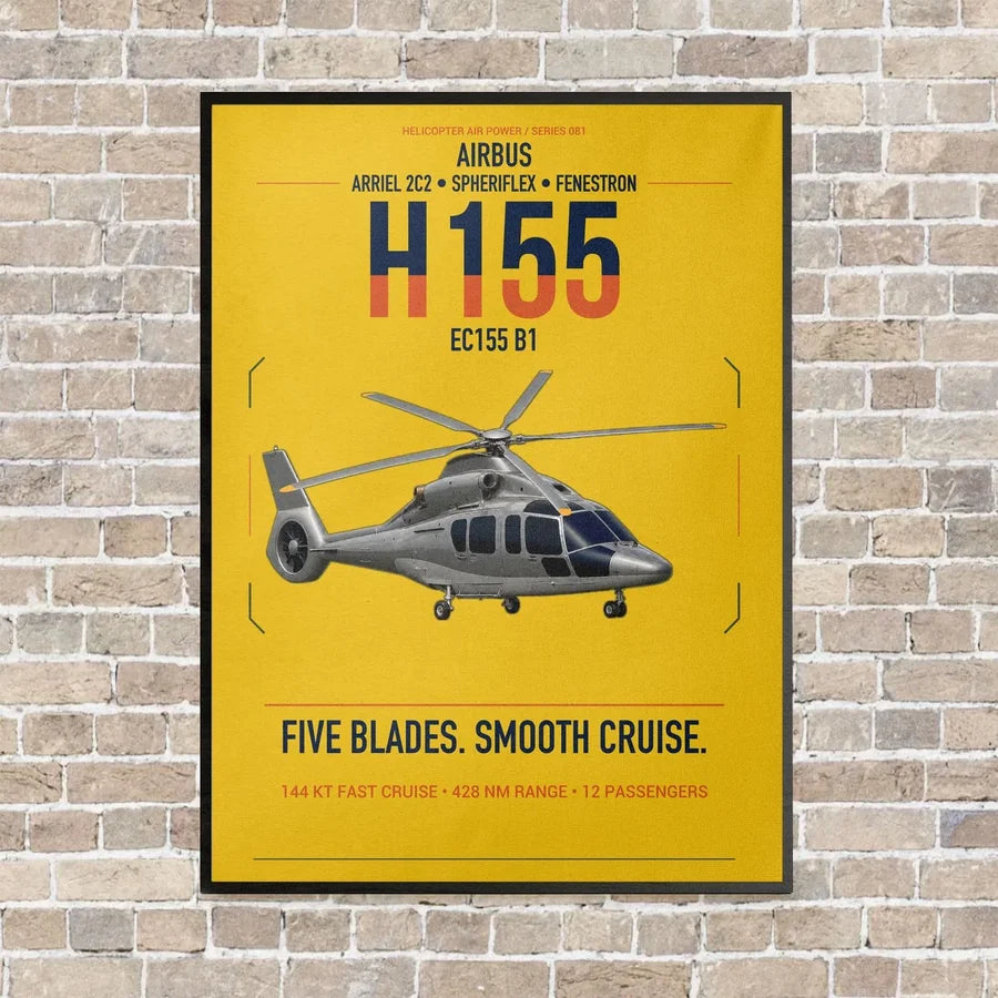 Airbus H155 EC155 B1 vertical canvas print - framed - yellow background
