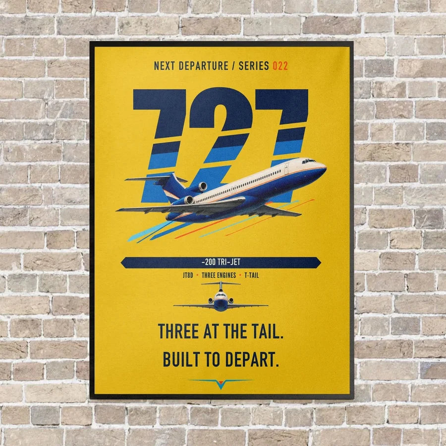 Boeing 727-200 vertical canvas print - framed - yellow background
