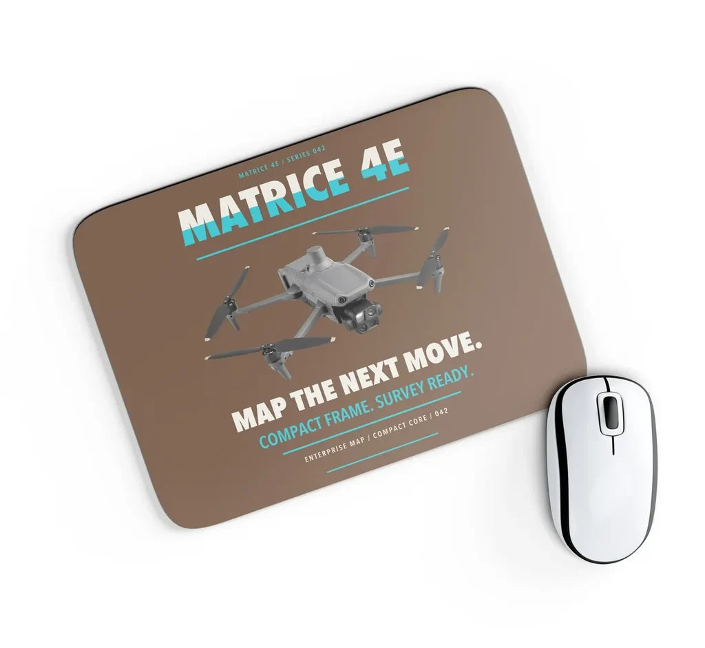 DJI Matrice 4E design on brown rectangle mouse pad