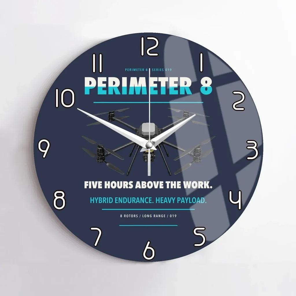 Skyfront Perimeter 8 design on navy blue no frame wall clock
