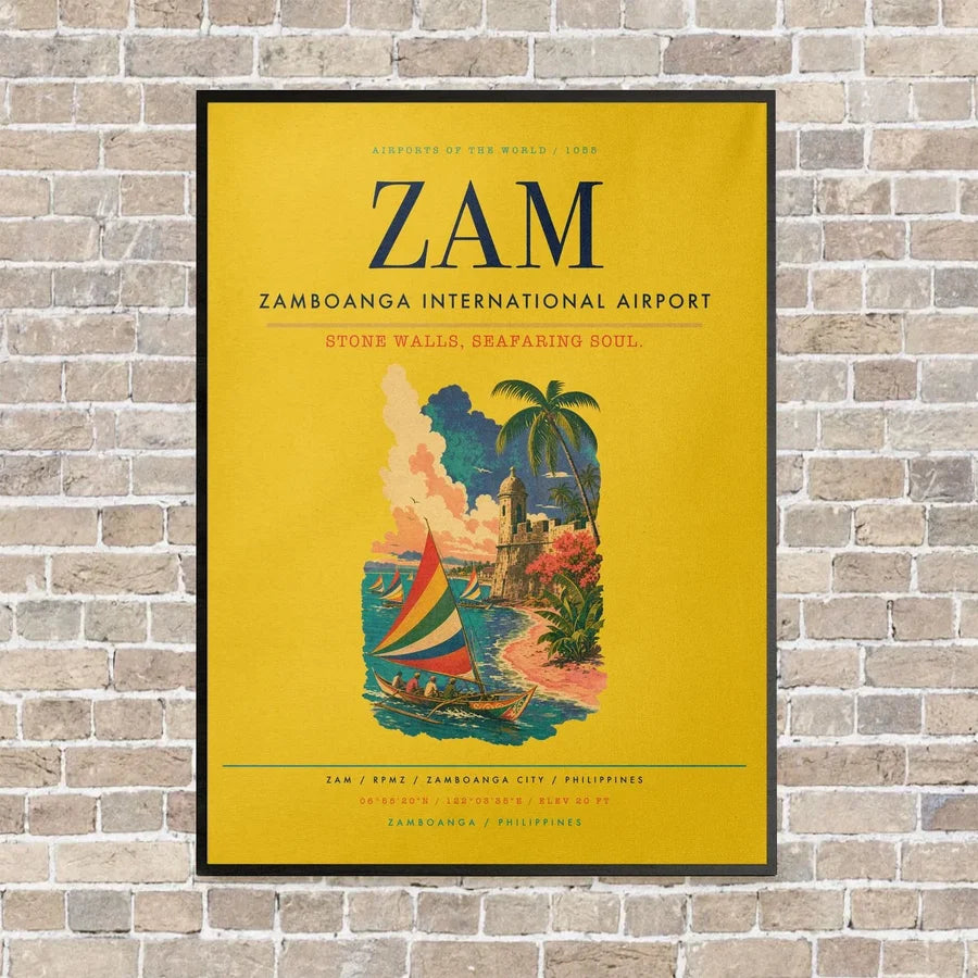 Zamboanga International Airport ZAM vertical canvas print - framed - yellow background