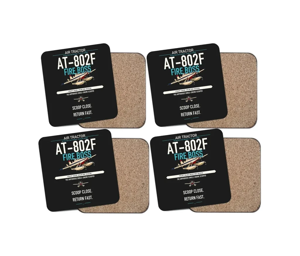 Air Tractor AT-802F Fire Boss design on black 4 pieces set coaster