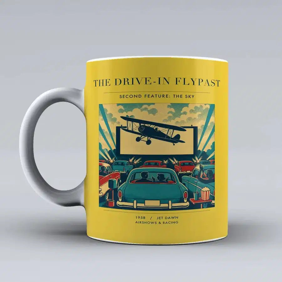 VINTAGE G4397 - The Drive-In Flypast - Ceramic Mug design on yellow