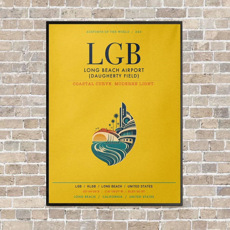 Long Beach Airport (Daugherty Field) LGB vertical canvas print - framed - yellow background