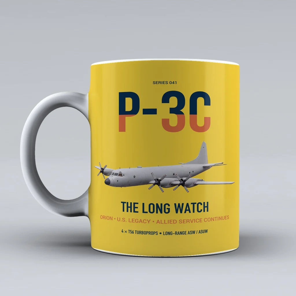 P-3C Orion design on yellow ceramic mug, double-side print