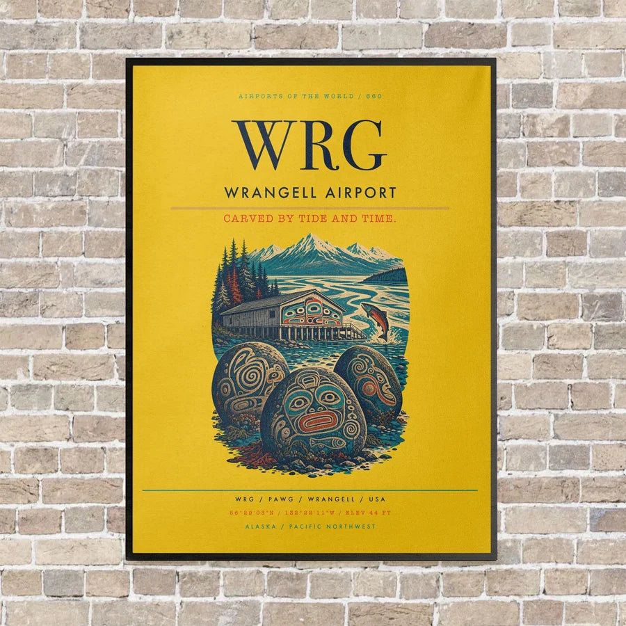 Wrangell Airport WRG vertical canvas print - framed - yellow background