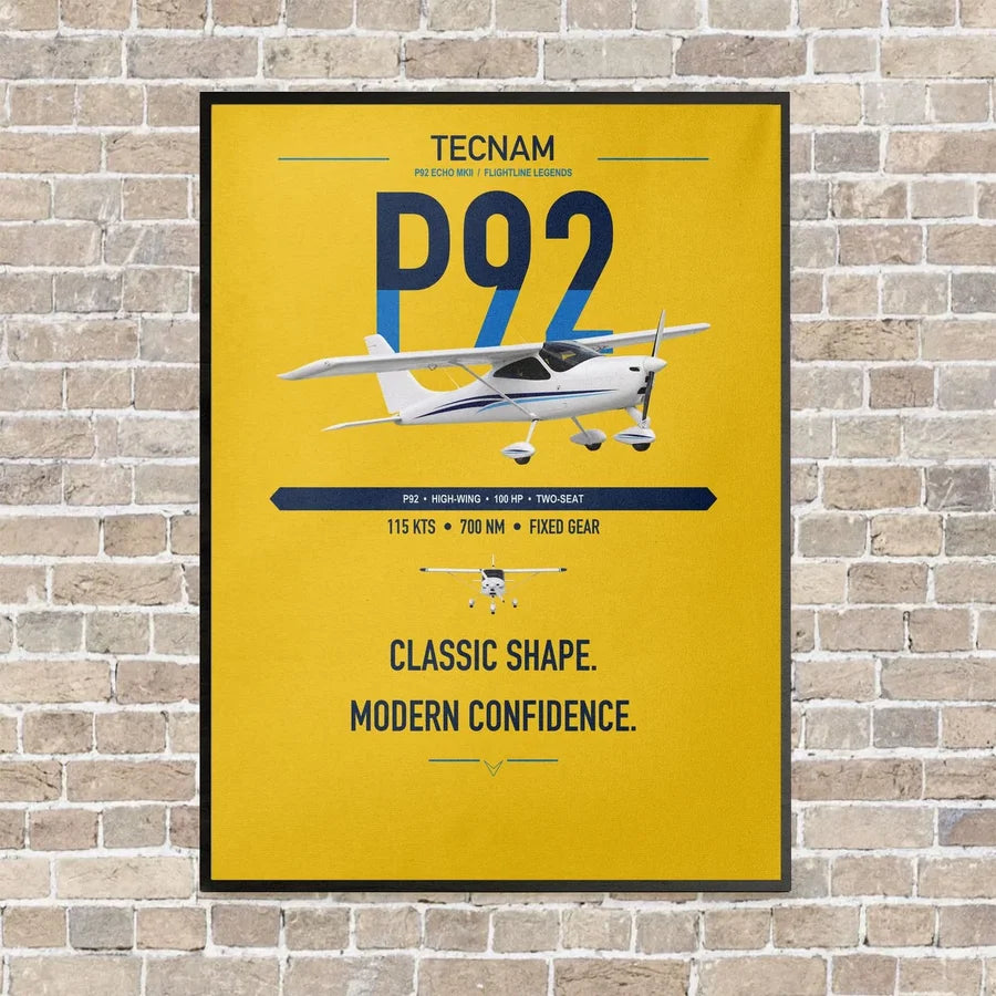 Tecnam P92 Echo MkII vertical canvas print - framed - yellow background