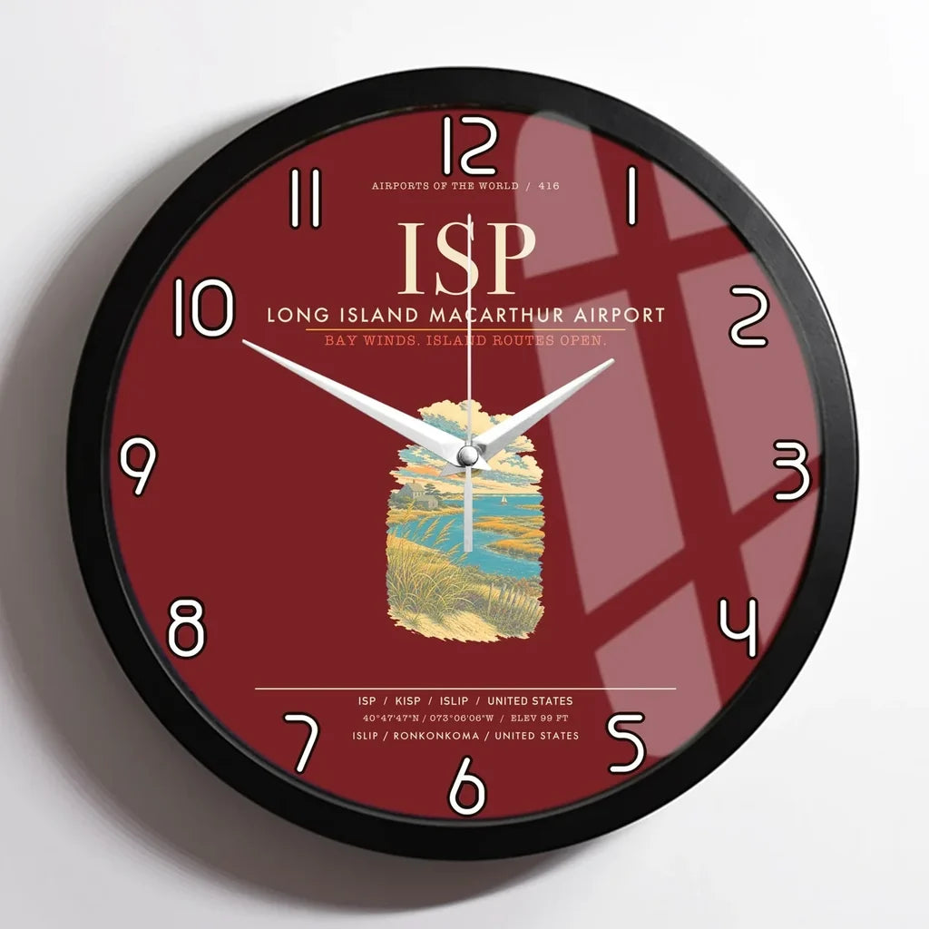 Long Island MacArthur Airport ISP Wall-Clock Framed - Dark Red