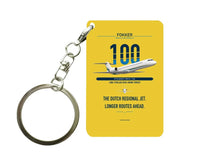 Thumbnail for Fokker 100 design on yellow designed key chain, double-side print