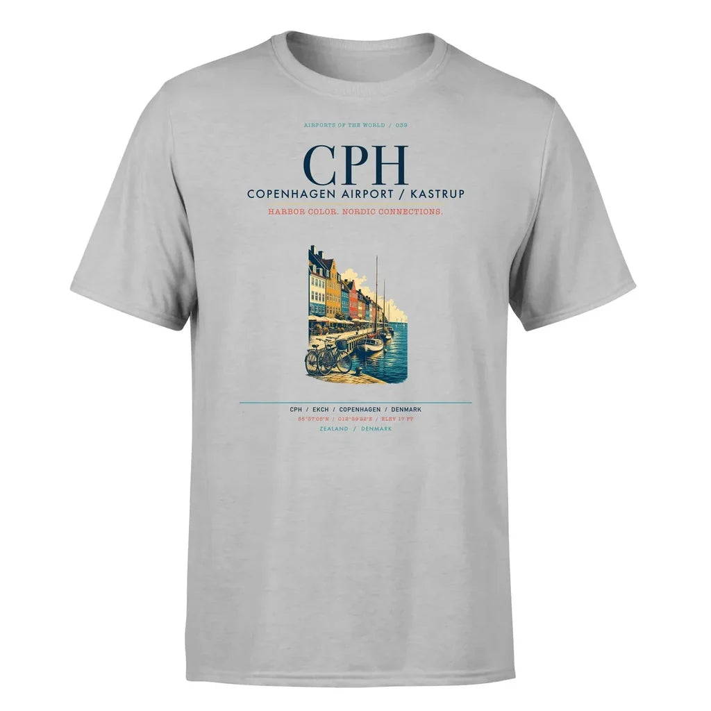 Copenhagen Airport (CPH) T-Shirt single-side front print in Light Gray | copenhagen-cph-airport-double-side-t-shirt