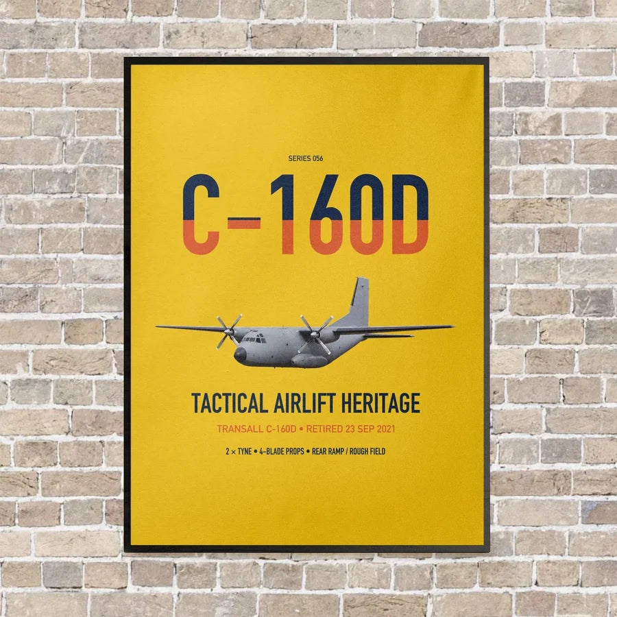 Transall C-160D vertical canvas print - framed - yellow background