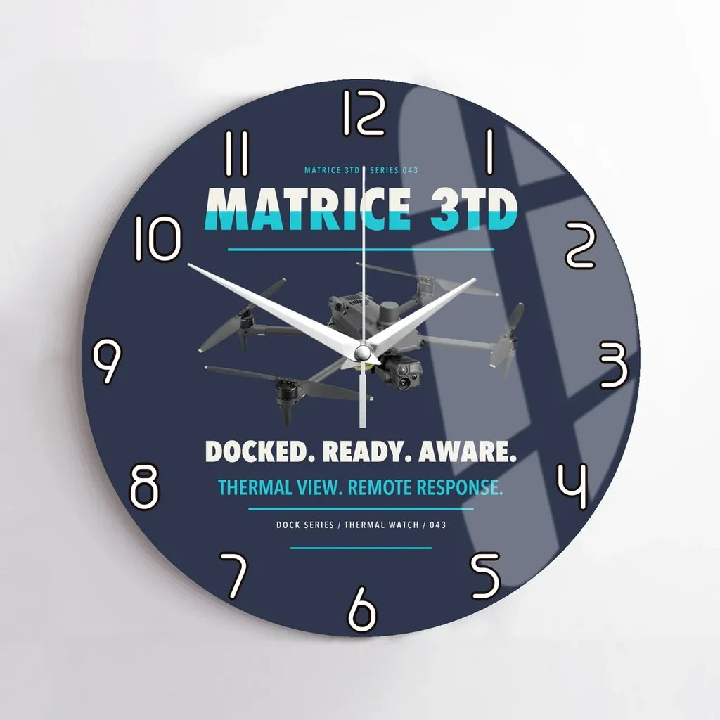 DJI Matrice 3TD design on navy blue no frame wall clock