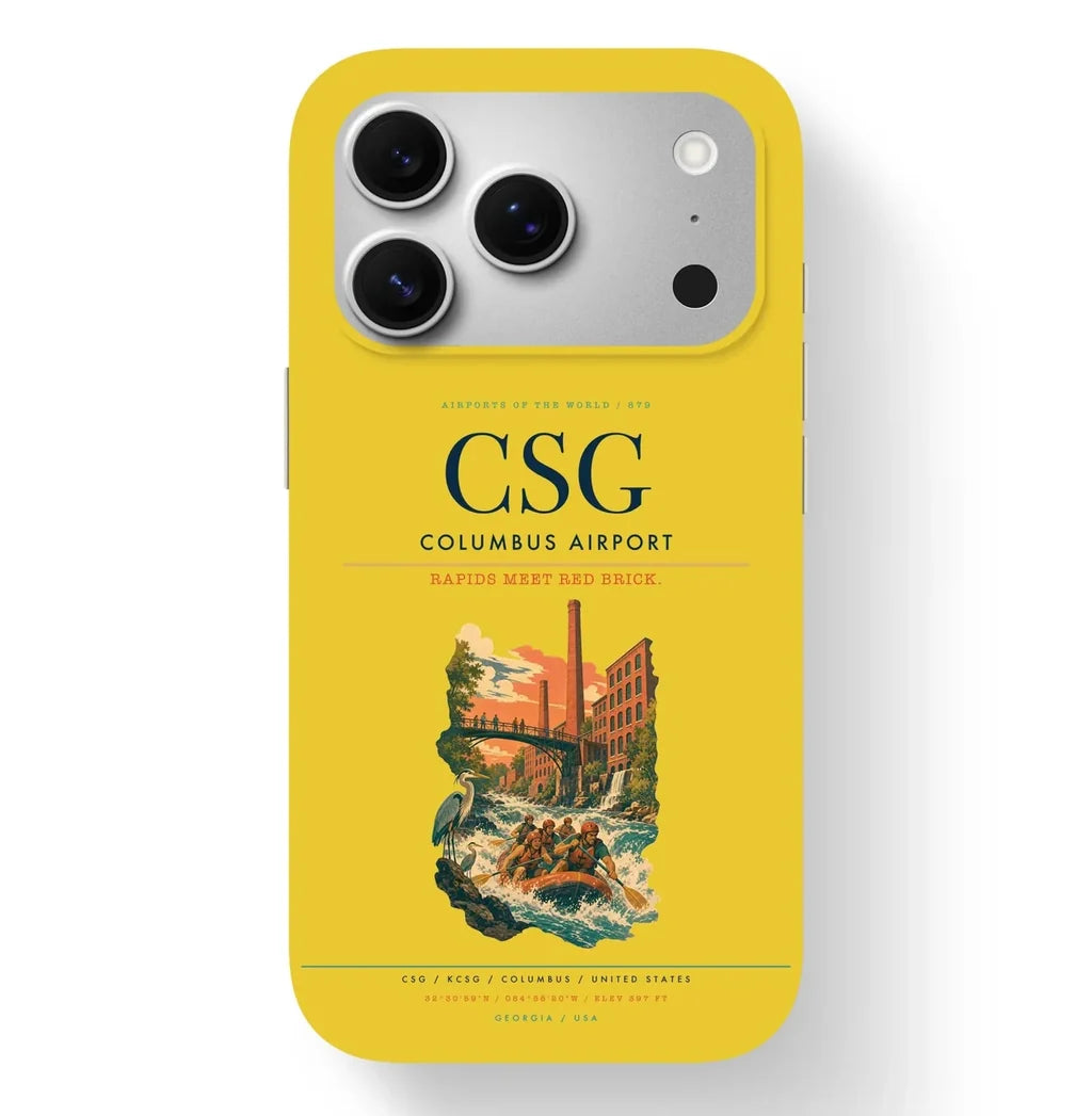 Columbus Airport (CSG) design on yellow iPhone 17 Pro MagSafe case