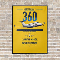 Thumbnail for Beechcraft King Air 360 vertical canvas print - framed - yellow background