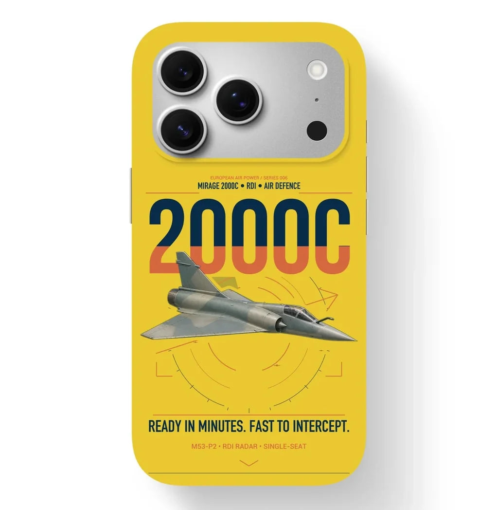 Dassault Mirage 2000C RDI design on yellow magsafe iphone case, for iPhone 17 Pro
