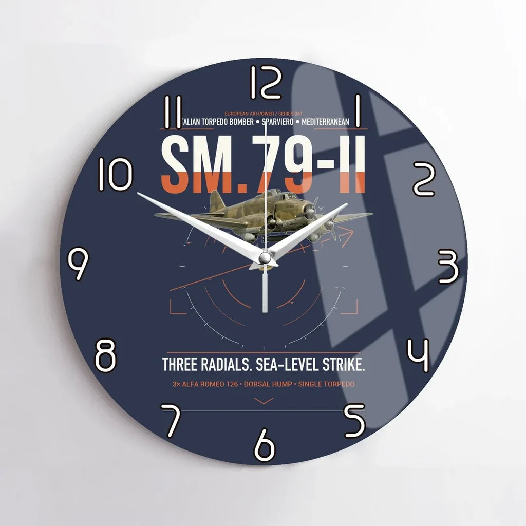 Savoia-Marchetti SM.79-II Sparviero design on navy blue no frame wall clock