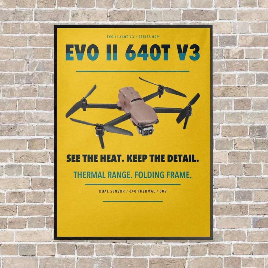 Autel EVO II Dual 640T V3 vertical canvas print - framed - yellow background