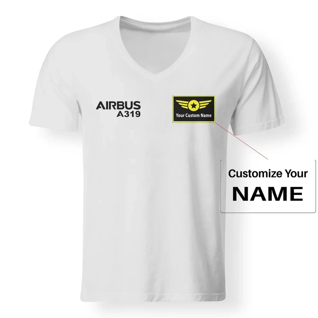 Airbus A319 & Text Designed V-Neck T-Shirts - view 17