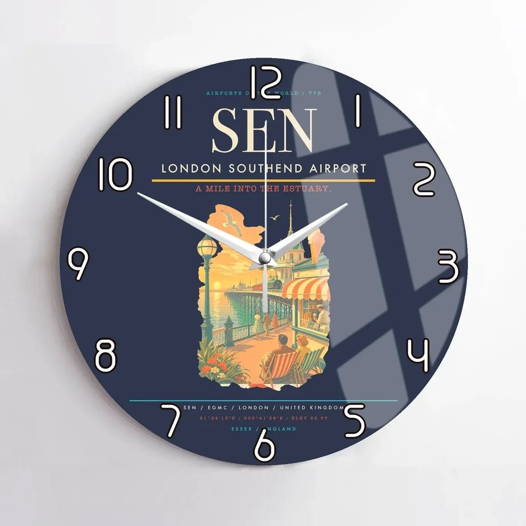 London Southend Airport (SEN) design on navy blue no frame wall clock