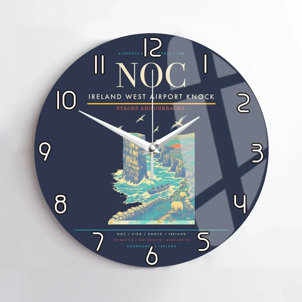 Ireland West Airport Knock (NOC) design on navy blue no frame wall clock