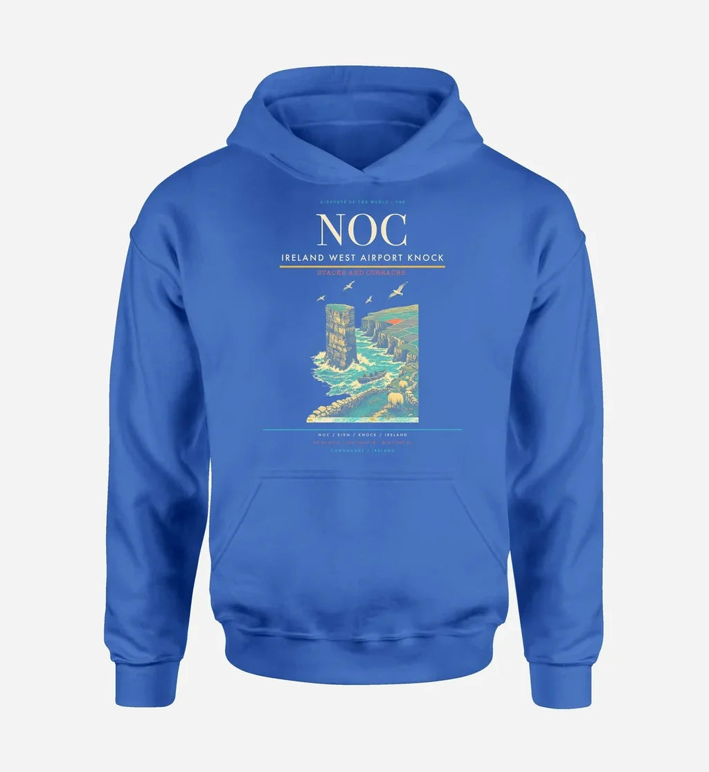 Ireland West Airport Knock (NOC) design on blue hoodie single-side print