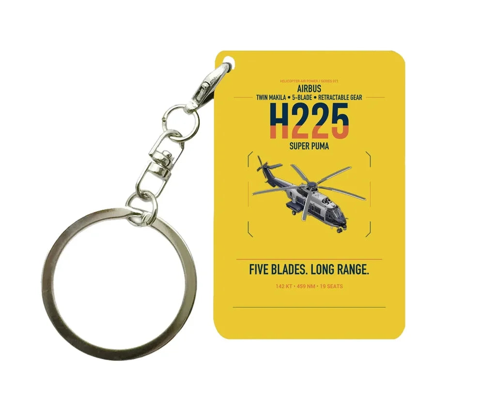 Airbus H225 design on yellow designed key chain, double-side print