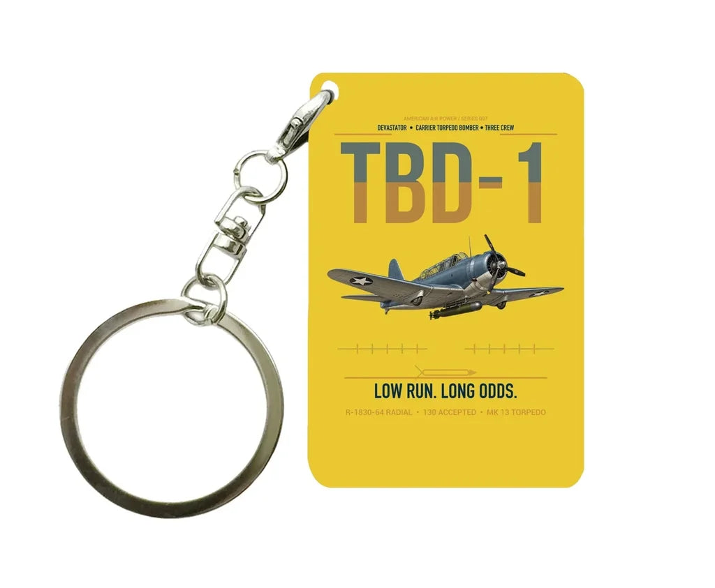TBD-1 Devastator design on yellow designed key chain, double-side print