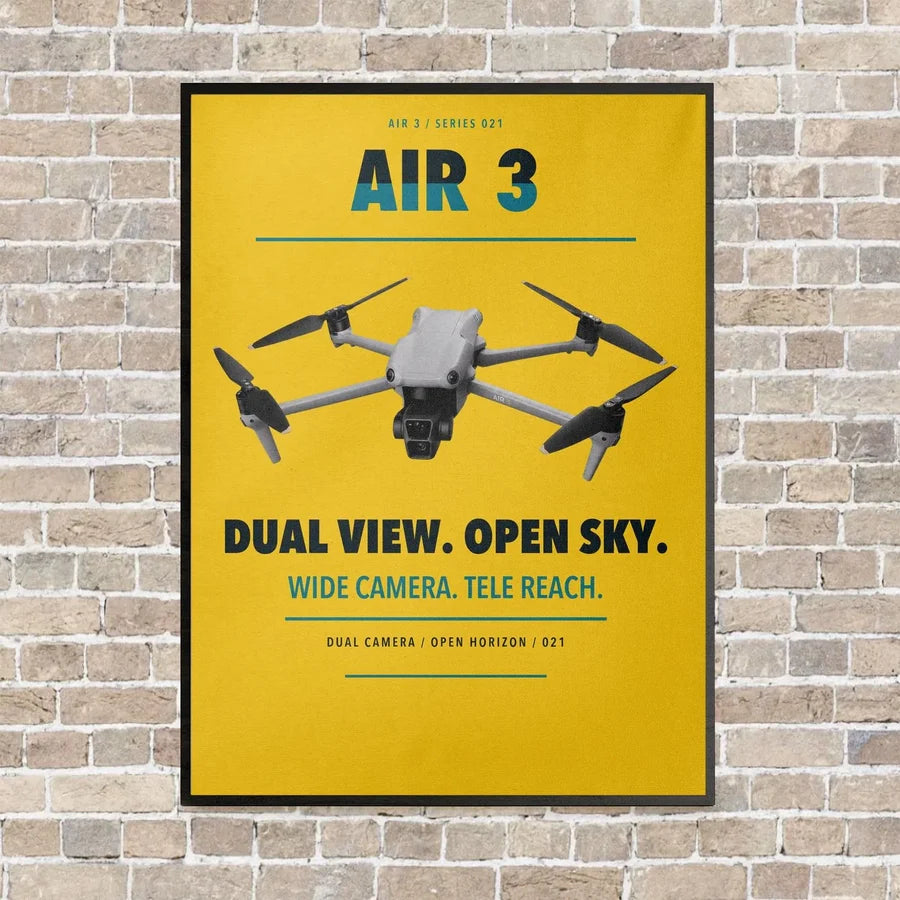 DJI Air 3 vertical canvas print - framed - yellow background