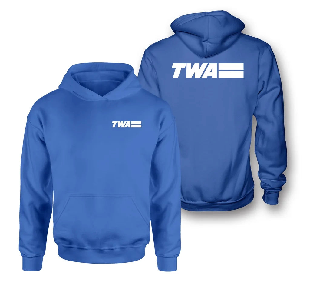 Trans World Airlines (TWA) logo on blue double side hoodie