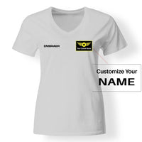 Thumbnail for Embraer & Text Designed Designed V-Neck T-Shirts - view 17