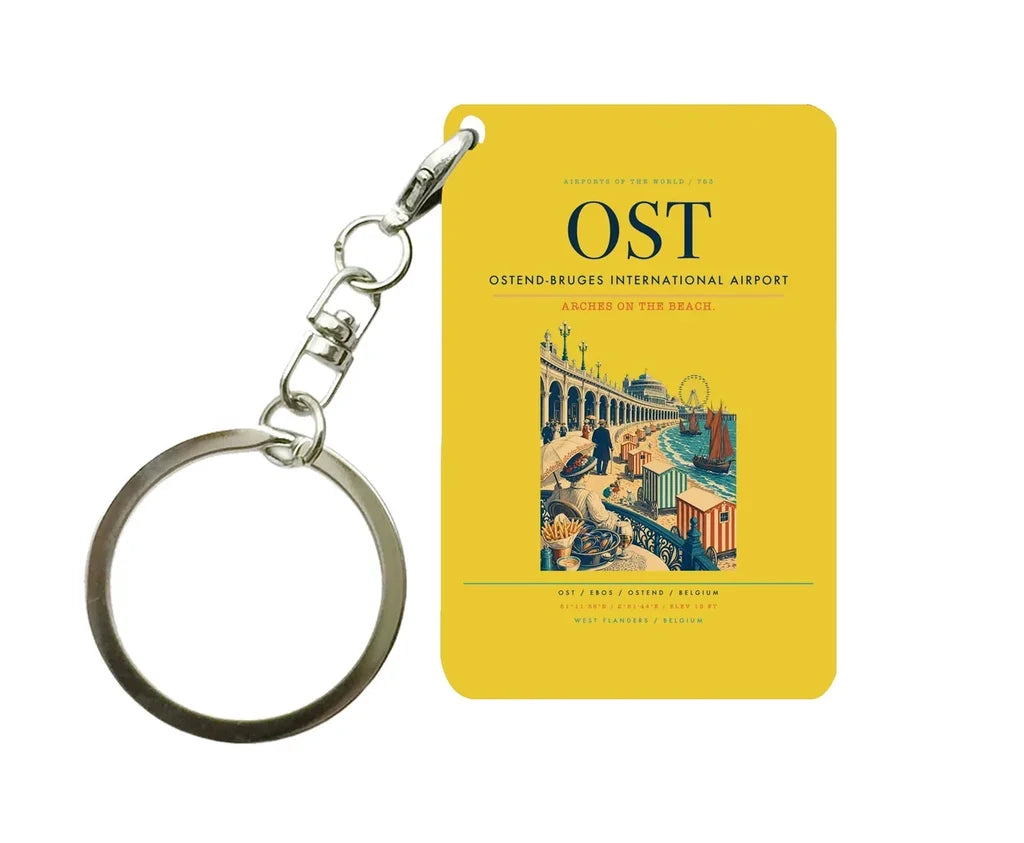 Ostend-Bruges International Airport (OST) design on yellow key chain