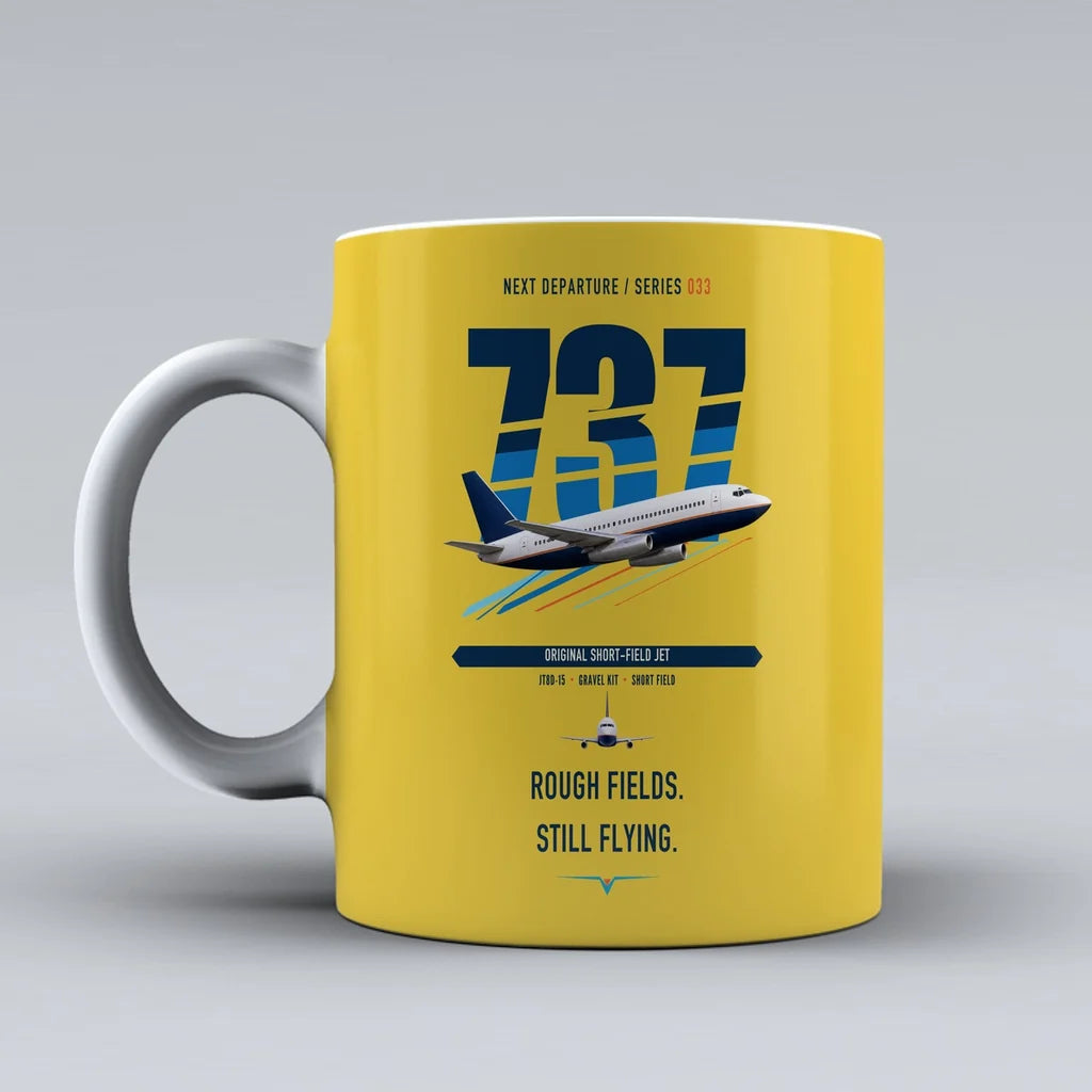 Boeing 737-200 double-side print on yellow ceramic mug